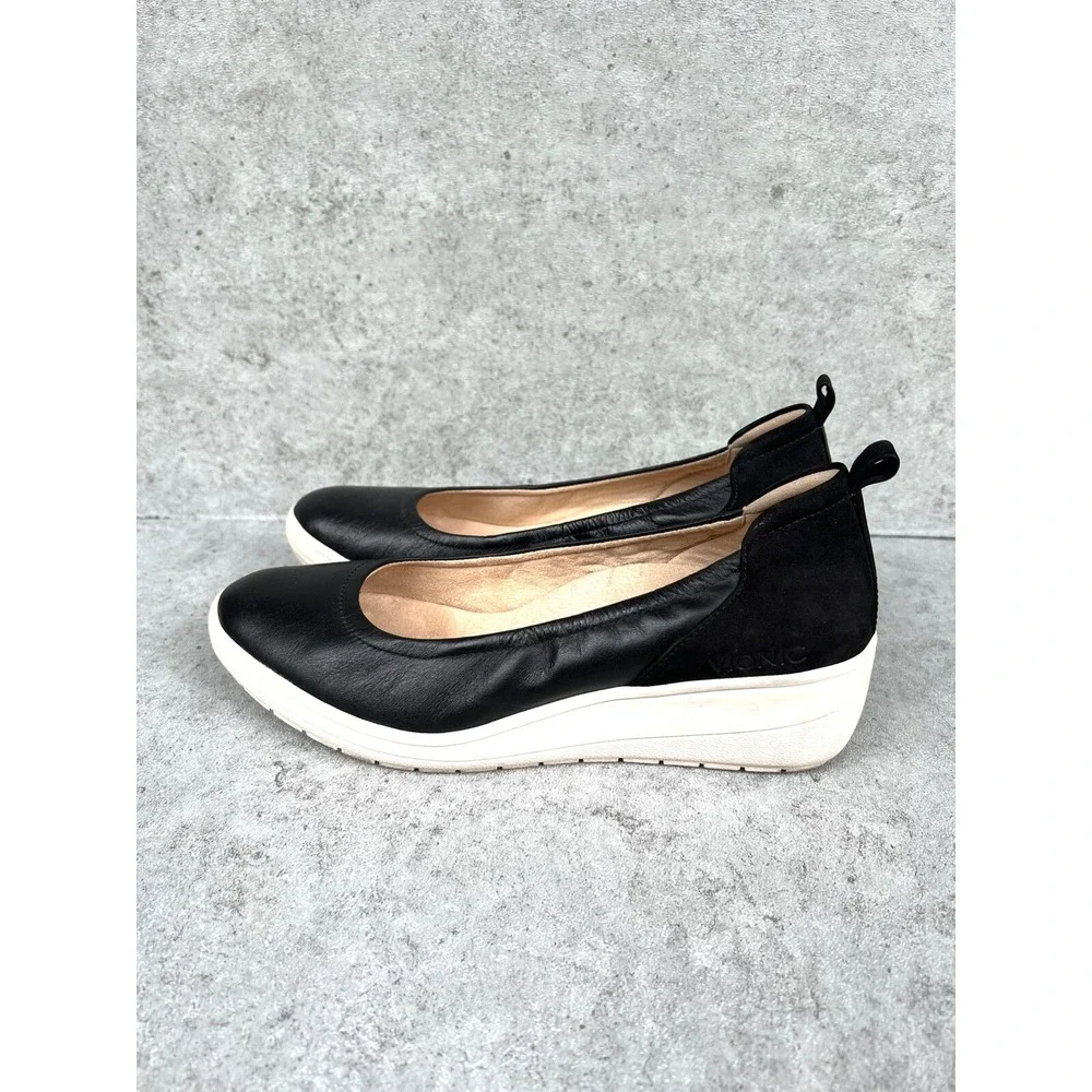 Vionic Black Ellery Jacey Women 8.5 Comfort Round Ballet Mary Jane Wedge Orthoti